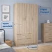 ARMADIO IN LEGNO CON 3 ANTE E CASSETTI, RIPIANI, APPENDIABITI, ROVERE 120 X 52 X 190 CM