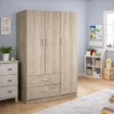 ARMADIO IN LEGNO CON 3 ANTE E CASSETTI, RIPIANI, APPENDIABITI, ROVERE 120 X 52 X 190 CM