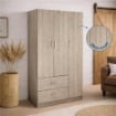 ARMADIO IN LEGNO CON 3 ANTE E CASSETTI, RIPIANI, APPENDIABITI, ROVERE 120 X 52 X 190 CM