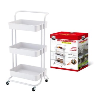 MA MAISON CARRELLO DA CUCINA CON MANICO E 3 RIPIANI E RUOTE COLORE BIANCO 43X36X86 OKX