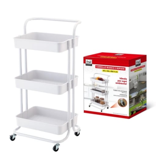 MA MAISON CARRELLO DA CUCINA CON MANICO E 3 RIPIANI E RUOTE COLORE BIANCO 43X36X86 OKX