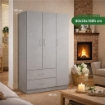 ARMADIO IN LEGNO CON 3 ANTE E 2 CASSETTI RIPIANI INTERNI, GRIGIO 80X50X180H CM 