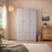 ARMADIO IN LEGNO CON 3 ANTE E 2 CASSETTI RIPIANI INTERNI, GRIGIO 80X50X180H CM 