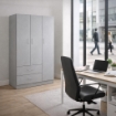 ARMADIO IN LEGNO CON 3 ANTE E 2 CASSETTI RIPIANI INTERNI, GRIGIO 80X50X180H CM 