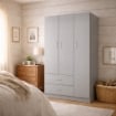 ARMADIO IN LEGNO CON 3 ANTE E 2 CASSETTI RIPIANI INTERNI, GRIGIO 80X50X180H CM 