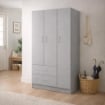 ARMADIO IN LEGNO CON 3 ANTE E 2 CASSETTI RIPIANI INTERNI, GRIGIO 80X50X180H CM 