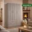 ARMADIO IN LEGNO CON 3 ANTE E 2 CASSETTI RIPIANI INTERNI, OLMO 90 X 42 X 180 CM 