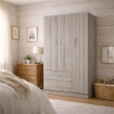 ARMADIO IN LEGNO CON 3 ANTE E 2 CASSETTI RIPIANI INTERNI, OLMO 90 X 42 X 180 CM 