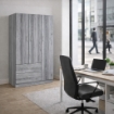 ARMADIO IN LEGNO CON 3 ANTE E 2 CASSETTI RIPIANI INTERNI, ROVERE GRIGIO 90 X 42 X 180 CM 