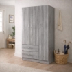 ARMADIO IN LEGNO CON 3 ANTE E 2 CASSETTI RIPIANI INTERNI, ROVERE GRIGIO 90 X 42 X 180 CM 