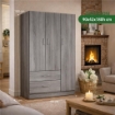 ARMADIO IN LEGNO CON 3 ANTE E 2 CASSETTI RIPIANI INTERNI, ROVERE GRIGIO 90 X 42 X 180 CM 