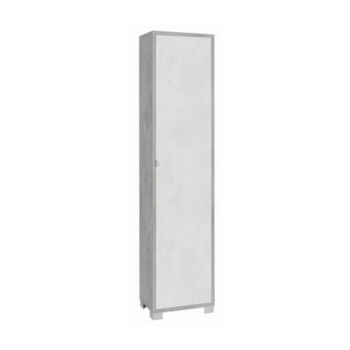 ARMADIO A COLONNA IN LEGNO CON 1 ANTA COMPOSTA DA 4 RIPIANI DIMENSIONI 190X43X29 CM, COLORE CEMENTO E BIANCO