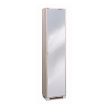 ARMADIO A COLONNA IN LEGNO EFFETTO VENATO CON 1 ANTA A SPECCHIO COMPOSTA DA 4 RIPIANI DIMENSIONI 190X43X29 CM, COLORE OLMO CHIARO