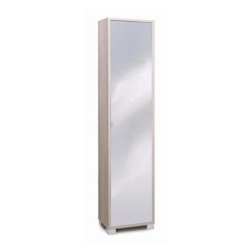 ARMADIO A COLONNA IN LEGNO EFFETTO VENATO CON 1 ANTA A SPECCHIO COMPOSTA DA 4 RIPIANI DIMENSIONI 190X43X29 CM, COLORE OLMO CHIARO