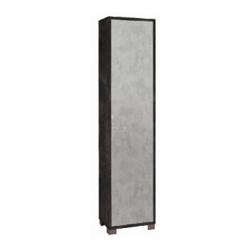 ARMADIO A COLONNA IN LEGNO CON 1 ANTA COMPOSTA DA 4 RIPIANI DIMENSIONI 190X43X29 CM, COLORE NERO E CEMENTO
