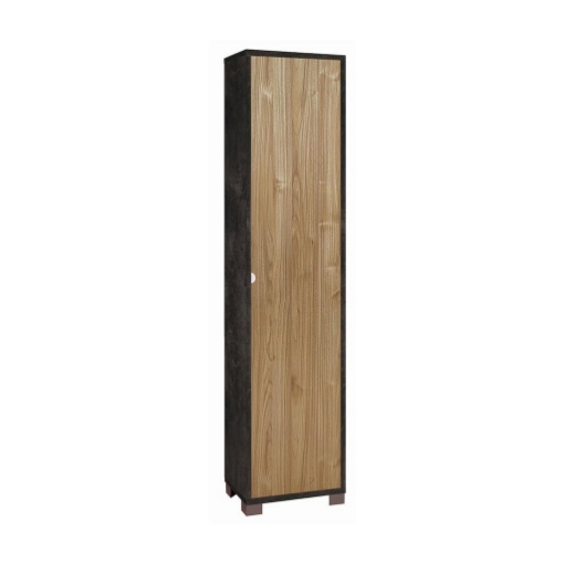 ARMADIO A COLONNA IN LEGNO CON 1 ANTA COMPOSTA DA 4 RIPIANI DIMENSIONI 190X43X29 CM, COLORE NERO E NOCE