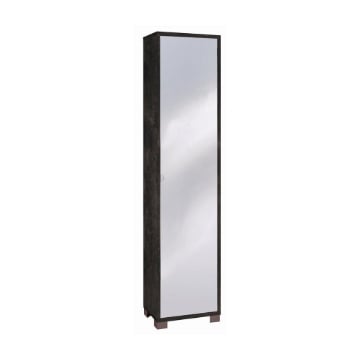 ARMADIO A COLONNA IN LEGNO CON 1 ANTA A SPECCHIO COMPOSTA DA 4 RIPIANI DIMENSIONI 190X43X29 CM, COLORE NERO