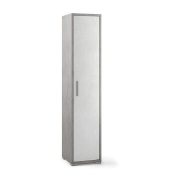 ARMADIO A COLONNA IN LEGNO CON 1 ANTA COMPOSTO DA 2 RIPIANI REGOLABILI E 2 FISSI 182X39X41 CM, COLORE CEMENTO E BIANCO