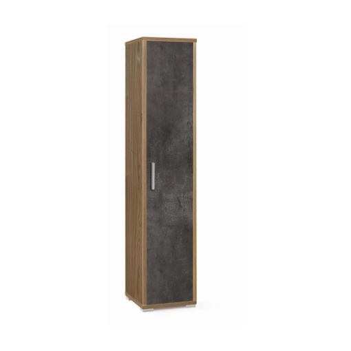 ARMADIO A COLONNA IN LEGNO CON 1 ANTA COMPOSTA DA 4 RIPIANI DIMENSIONI 182X39X41 CM, COLORE NOCE E NERO