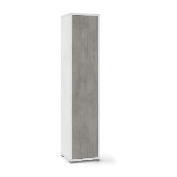 ARMADIO A COLONNA IN LEGNO CON 1 ANTA COMPOSTA DA 4 RIPIANI DIMENSIONI 182X39X41 CM, COLORE BIANCO E CEMENTO