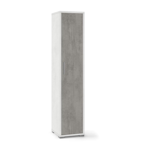 ARMADIO A COLONNA IN LEGNO CON 1 ANTA COMPOSTA DA 4 RIPIANI DIMENSIONI 182X39X41 CM, COLORE BIANCO E CEMENTO