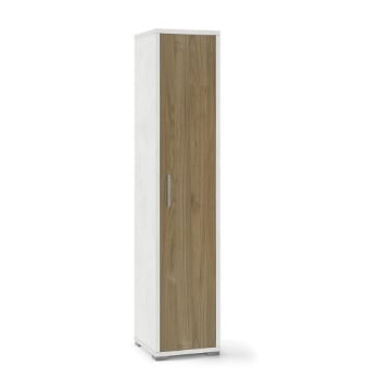 ARMADIO A COLONNA IN LEGNO CON 1 ANTA COMPOSTA DA 4 RIPIANI DIMENSIONI 182X39X41 CM, COLORE BIANCO E NOCE