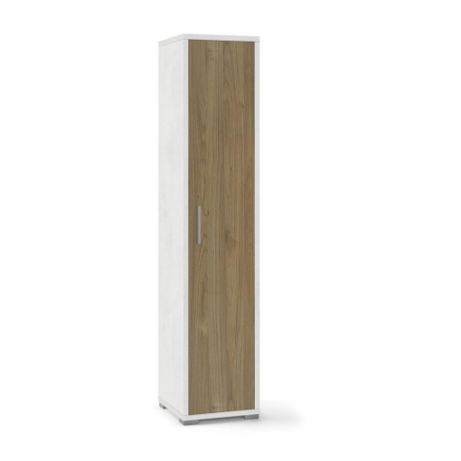 ARMADIO A COLONNA IN LEGNO CON 1 ANTA COMPOSTA DA 4 RIPIANI DIMENSIONI 182X39X41 CM, COLORE BIANCO E NOCE