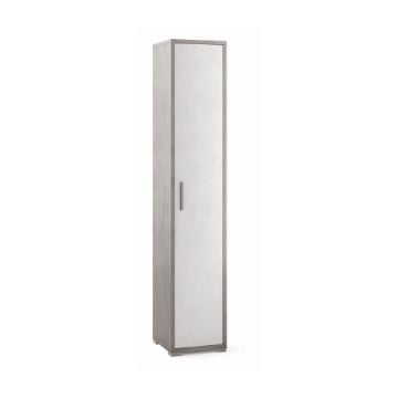 ARMADIO A COLONNA IN LEGNO CON 1 ANTA COMPOSTA DA 4 RIPIANI DIMENSIONI 199X39X41 CM, COLORE CEMENTO E BIANCO
