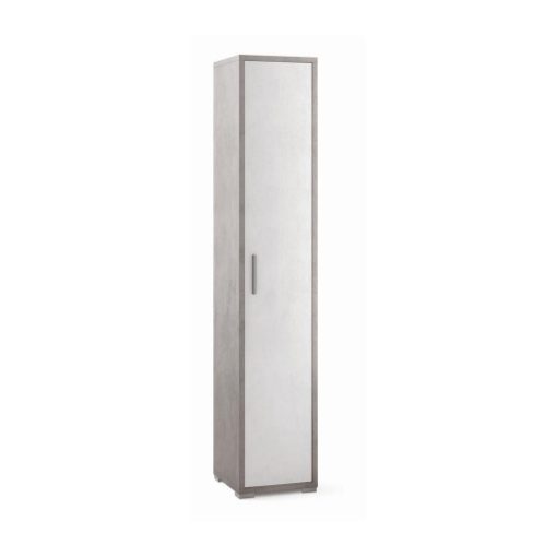 ARMADIO A COLONNA IN LEGNO CON 1 ANTA COMPOSTA DA 4 RIPIANI DIMENSIONI 199X39X41 CM, COLORE CEMENTO E BIANCO