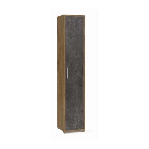 ARMADIO A COLONNA IN LEGNO CON 1 ANTA COMPOSTA DA 4 RIPIANI DIMENSIONI 199X39X41 CM, COLORE NOCE E NERO