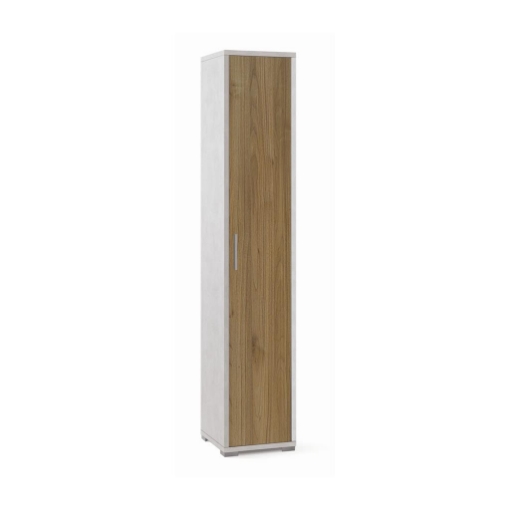 ARMADIO A COLONNA IN LEGNO CON 1 ANTA COMPOSTA DA 4 RIPIANI DIMENSIONI 199X39X41 CM, COLORE BIANCO E NOCE