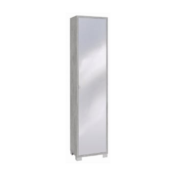 ARMADIO A COLONNA IN LEGNO CON 1 ANTA A SPECCHIO COMPOSTA DA 4 RIPIANI DIMENSIONI 190X43X29 CM, COLORE CEMENTO
