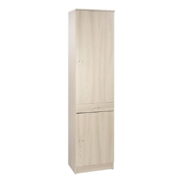 ARMADIO A COLONNA IN LEGNO EFFETTO VENATO CON 2 ANTE, 1 CASSETTO DIMENSIONI 183X46X34 CM, COLORE OLMO CHIARO