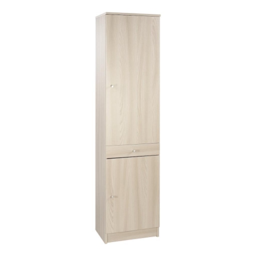 ARMADIO A COLONNA IN LEGNO EFFETTO VENATO CON 2 ANTE, 1 CASSETTO DIMENSIONI 183X46X34 CM, COLORE OLMO CHIARO