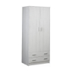 ARMADIO DA ARREDO IN LEGNO VENATO CON 2 ANTE, BARRA PORTABITI E RIPIANO REGOLABILE E 2 CASSETTI 182X77X52, COLORE EUCALIPTO