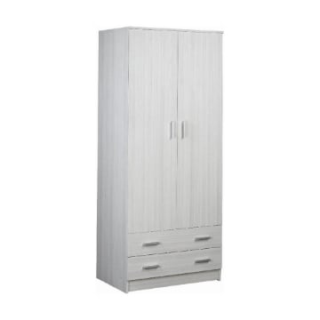 ARMADIO DA ARREDO IN LEGNO VENATO CON 2 ANTE, BARRA PORTABITI E RIPIANO REGOLABILE E 2 CASSETTI 182X77X52, COLORE EUCALIPTO