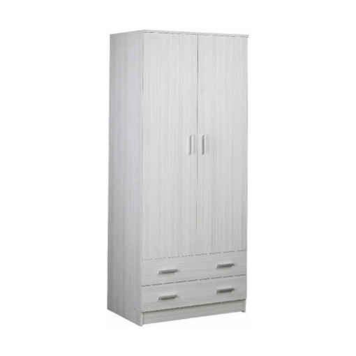 ARMADIO DA ARREDO IN LEGNO VENATO CON 2 ANTE, BARRA PORTABITI E RIPIANO REGOLABILE E 2 CASSETTI 182X77X52, COLORE EUCALIPTO