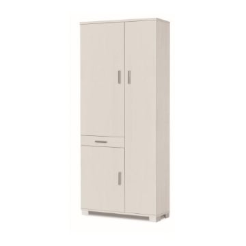 ARMADIO DA ARREDO CON PIEDINI IN LEGNO CON 3 ANTE 1 CASSETTO 178X77X34 CM, COLORE BIANCO