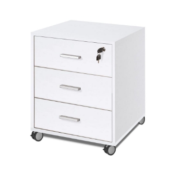CASSETTIERA DA UFFICIO IN LEGNO BIANCO CON 3 CASSETTI E 4 RUOTE CON BLOCCO 70X50X41 CM