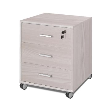 CASSETTIERA DA UFFICIO IN LEGNO CON 3 CASSETTI E 4 RUOTE CON BLOCCO 70X50X41 CM, COLORE OLMO CHIARO