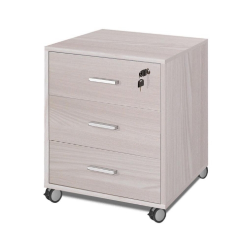 CASSETTIERA DA UFFICIO IN LEGNO CON 3 CASSETTI E 4 RUOTE CON BLOCCO 70X50X41 CM, COLORE OLMO CHIARO