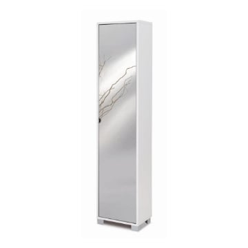 ARMADIO A COLONNA IN LEGNO BIANCO CON 1 ANTA A SPECCHIO COMPOSTA DA 4 RIPIANI DIMENSIONI 190X43X29 CM