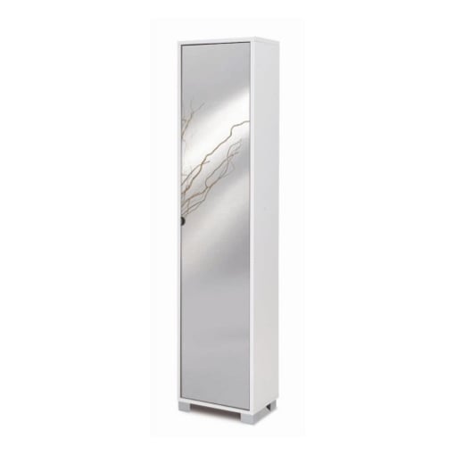 ARMADIO A COLONNA IN LEGNO BIANCO CON 1 ANTA A SPECCHIO COMPOSTA DA 4 RIPIANI DIMENSIONI 190X43X29 CM