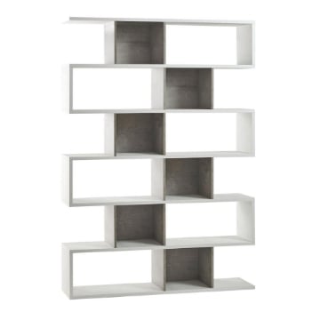 SCAFFALE A LIBRERIA DI DESIGN MODULARE IN LEGNO A 6 PIANI DIMENSIONI 215X150X38 CM, COLORE BIANCO E CEMENTO