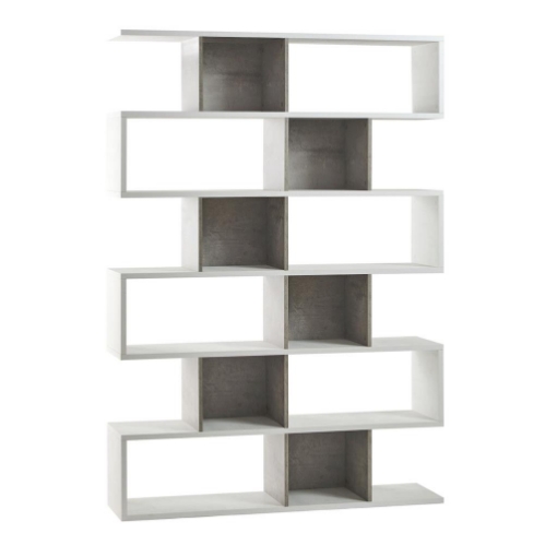 SCAFFALE A LIBRERIA DI DESIGN MODULARE IN LEGNO A 6 PIANI DIMENSIONI 215X150X38 CM, COLORE BIANCO E CEMENTO