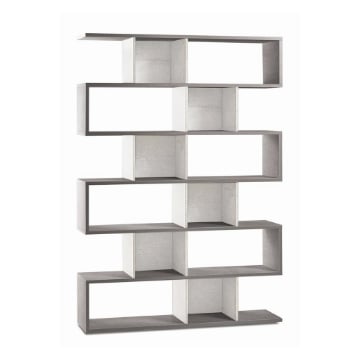 SCAFFALE A LIBRERIA DI DESIGN MODULARE IN LEGNO A 6 PIANI DIMENSIONI 215X150X38 CM, COLORE CEMENTO E BIANCO