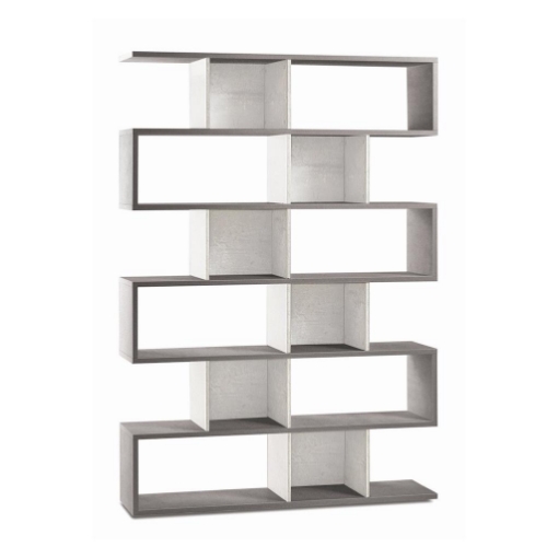 SCAFFALE A LIBRERIA DI DESIGN MODULARE IN LEGNO A 6 PIANI DIMENSIONI 215X150X38 CM, COLORE CEMENTO E BIANCO