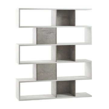 SCAFFALE A LIBRERIA DI DESIGN MODULARE IN LEGNO BICOLORE CON 2 ANTE DIMENSIONI 180X150X38 CM, COLORE BIANCO E CEMENTO