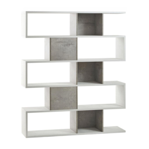 SCAFFALE A LIBRERIA DI DESIGN MODULARE IN LEGNO BICOLORE CON 2 ANTE DIMENSIONI 180X150X38 CM, COLORE BIANCO E CEMENTO
