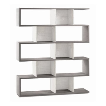 SCAFFALE A LIBRERIA DI DESIGN MODULARE IN LEGNO DIMENSIONI 180X150X38 CM, COLORE CEMENTO E BIANCO